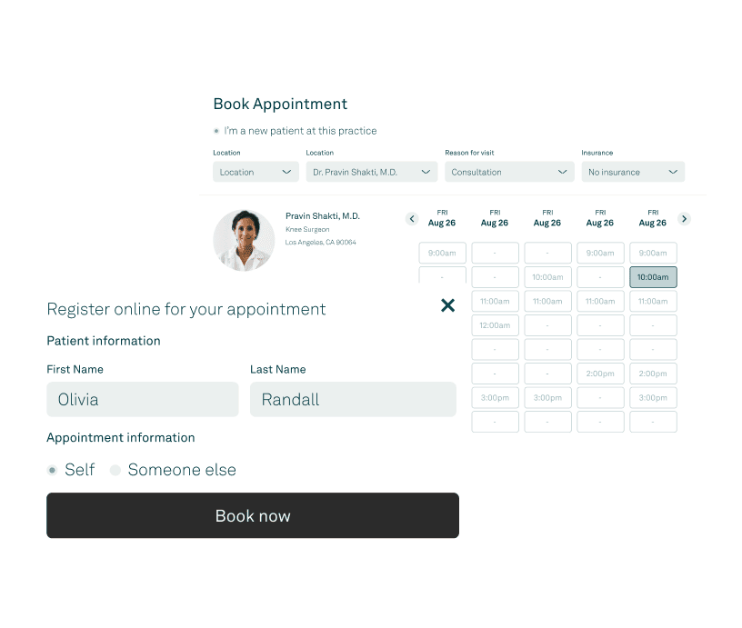 Tebra — Online patient appointment booking view screenshot