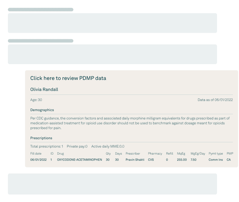 Tebra — PDMP prescription review inside the patient chart screenshot